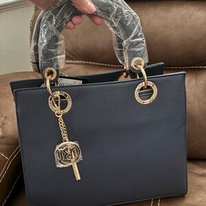 Badgley Mischka Navy Tote with Gold Accents